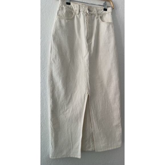Mango MNG Women's Small Ivory Maxi Denim Jean Front Slit Skirt Cotton Boho - Picture 2 of 12